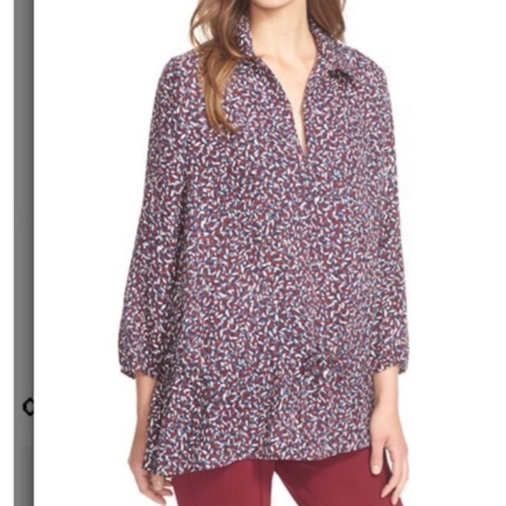 Tory Burch Cloque Drop Waist Silk Blend Tunic Top